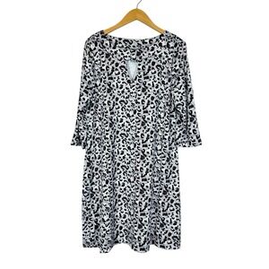 LULU B Smooth Stretch Leopard Print Keyhole Coverup Dress LG Black White UPF 50